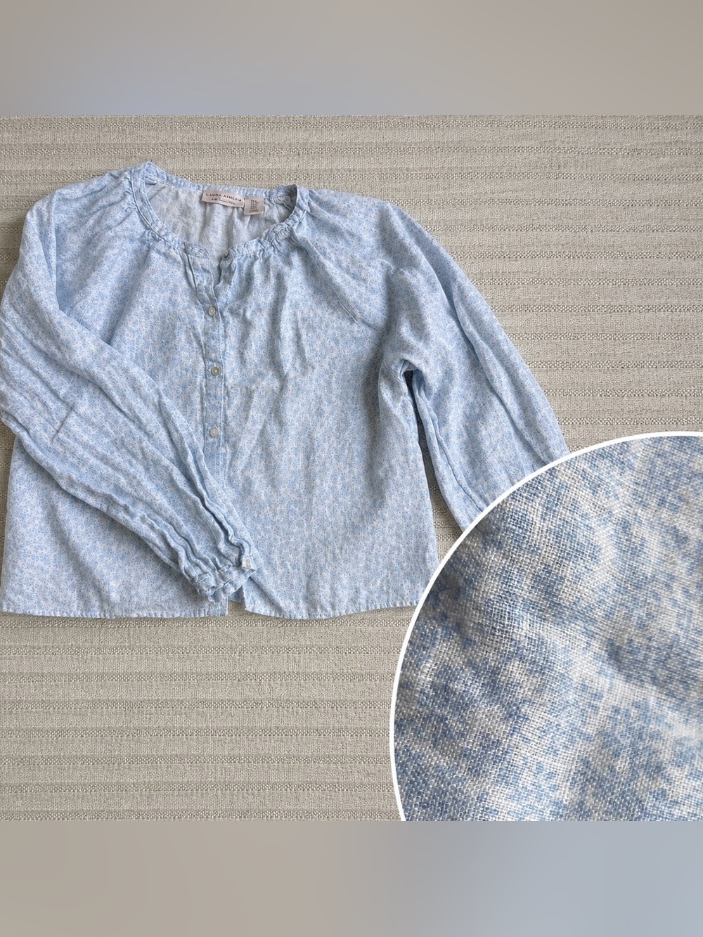 Laura Ashley 100% Linen Dainty Floral Button Front Blouse